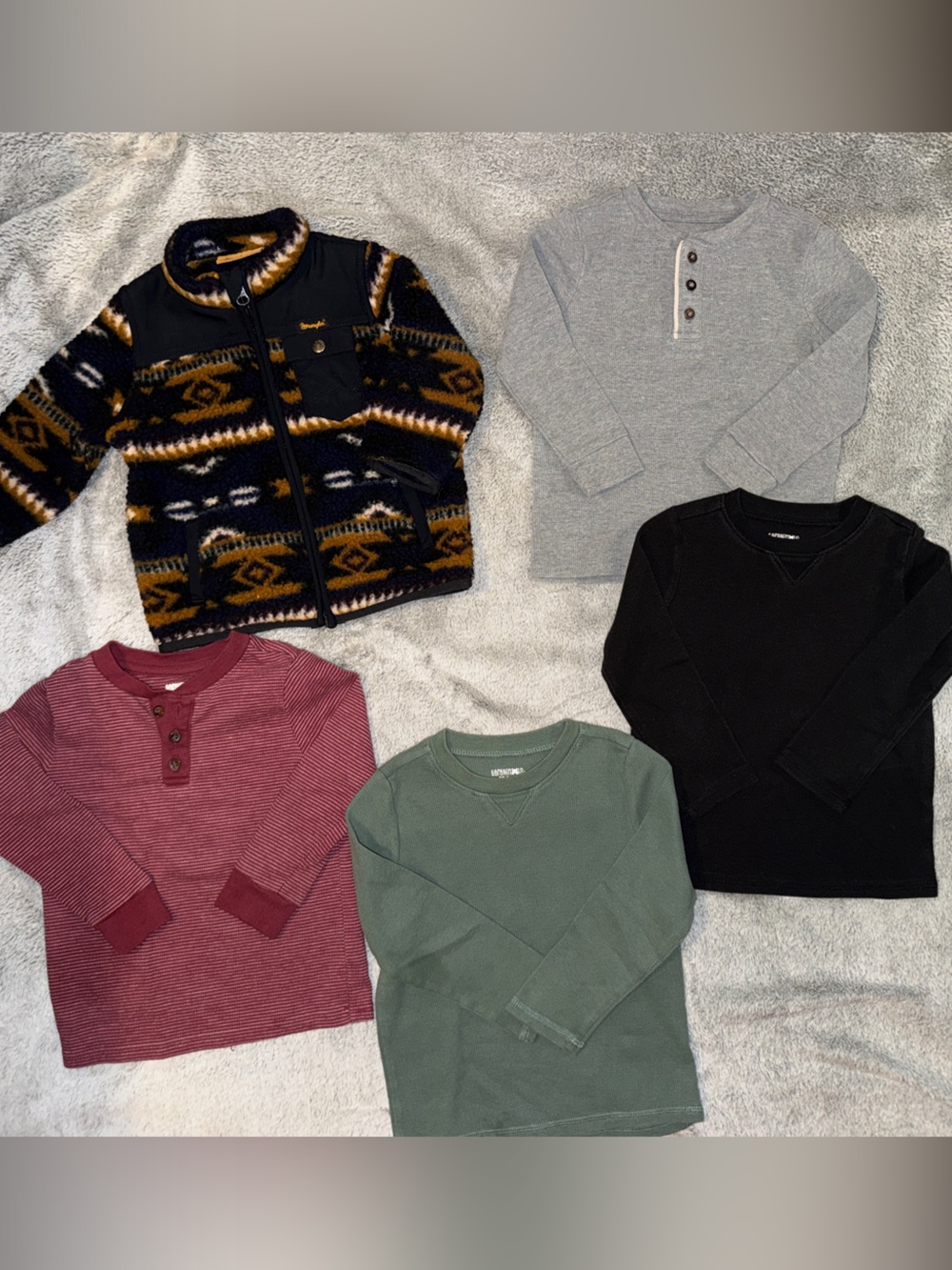 Boys Navy/Tan Wrangler coat and 4 thermals